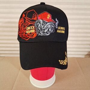 Marine Veteran Black Baseball Cap Adult Adjustable Embroidered